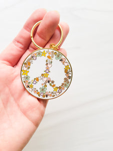 Floral Peace Sign Enamel Keychain